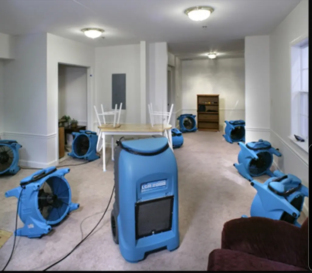 Air movers and dehumidifier setup for Water Damage Restoration in Homestead Meadows North